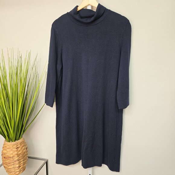 J.Jill Navy Blue Turtleneck Sweater Dress Large | Cozy Knit Midi Long Sleeve - Picture 3 of 7
